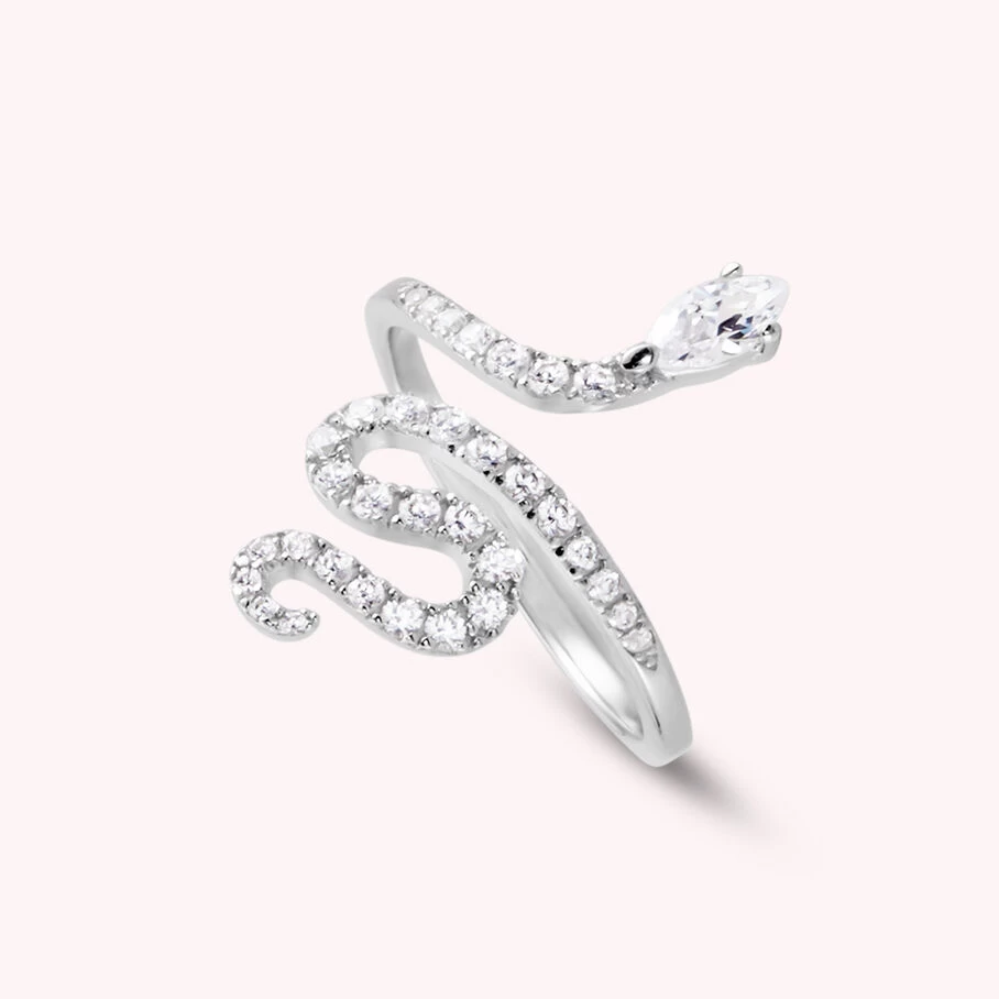 Bague Large SNAKY - Cristal / Argenté 1 Bague Large SNAKY - Cristal / Argenté
