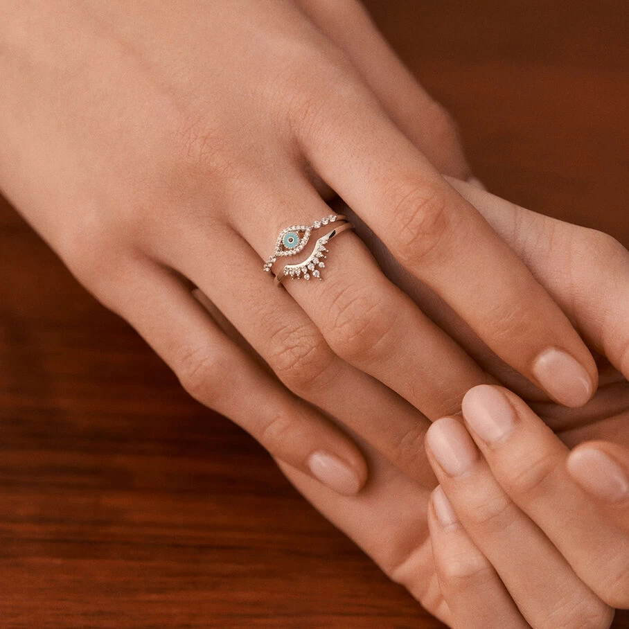 Bague Fine LUCKY EYE - Turquoise / Argenté 2 Bague Fine LUCKY EYE - Turquoise / Argenté – Image 2