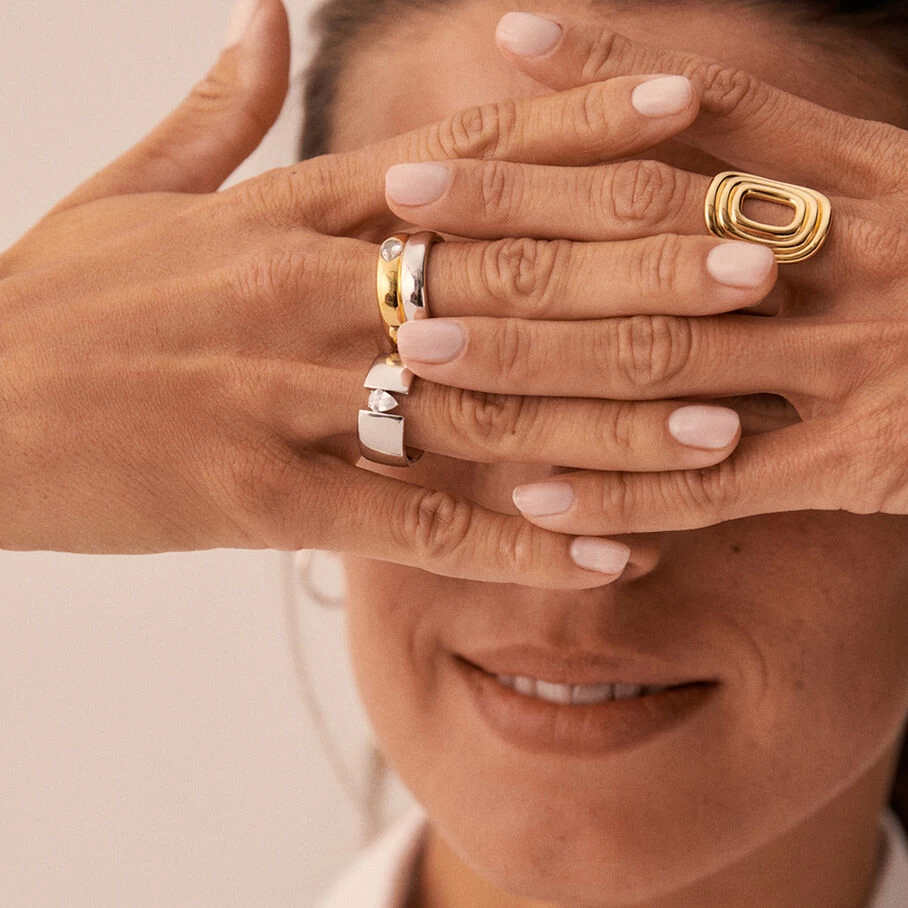 Bague Large JADE - Cristal / Argenté 2 Bague Large JADE - Cristal / Argenté – Image 2