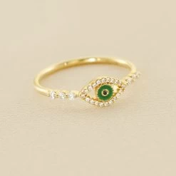 Bague Fine LUCKY EYE - Vert / Doré