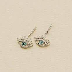 Boucles D'oreilles Pendantes LUCKY EYE - Turquoise / Argenté