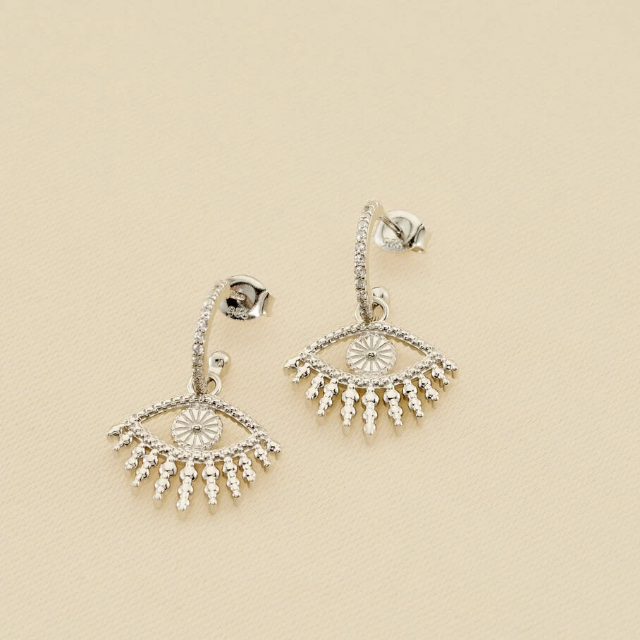 Créoles LUCKY EYE - Turquoise / Argenté 2 Créoles LUCKY EYE - Turquoise / Argenté – Image 2