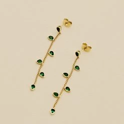 Boucles D'oreilles Pendantes NEITH - Vert / Doré