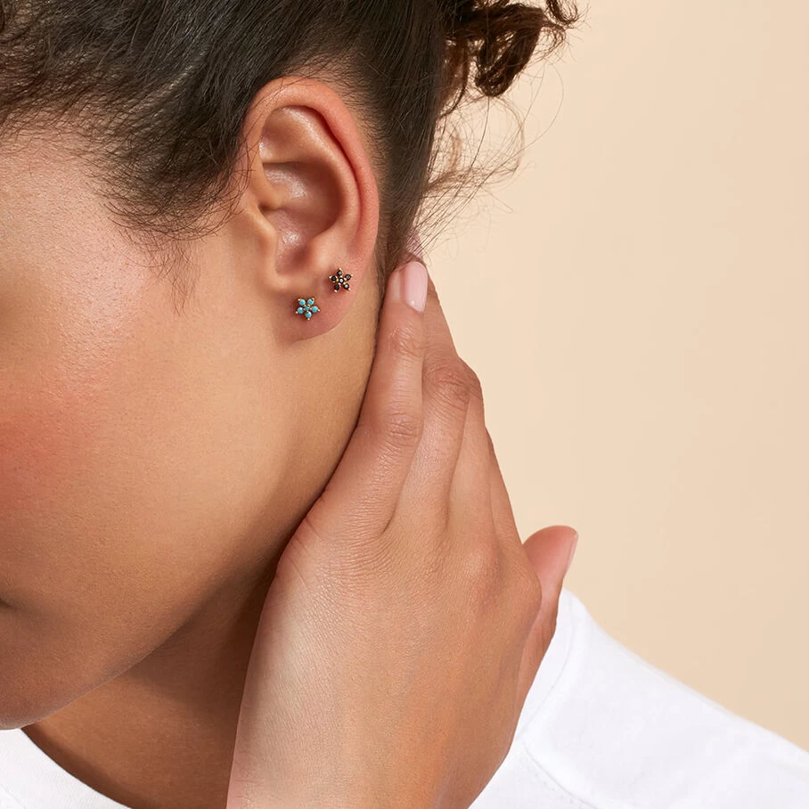 Piercing Puce FLOR6 - Turquoise / Doré 2 Piercing Puce FLOR6 - Turquoise / Doré – Image 2