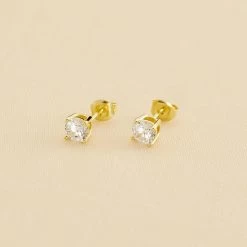 Boucles D'oreilles Puces SOL - Cristal / Doré