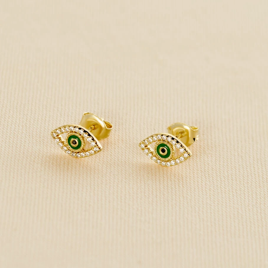 Boucles D'oreilles Puces LUCKY EYE - Vert / Doré 1 Boucles D'oreilles Puces LUCKY EYE - Vert / Doré