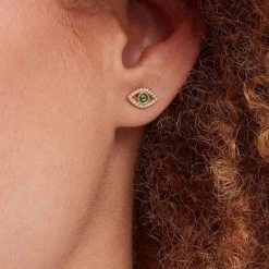 Boucles D'oreilles Puces LUCKY EYE - Vert / Doré 5 Boucles D'oreilles Puces LUCKY EYE - Vert / Doré -Boutique de colliers 02390790 658 TU M2