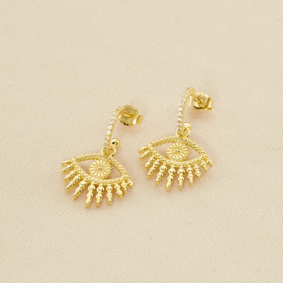 Créoles LUCKY EYE - Vert / Doré 2 Créoles LUCKY EYE - Vert / Doré – Image 2