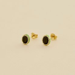 Boucles D'oreilles Puces ATMA - Onyx/ Vert