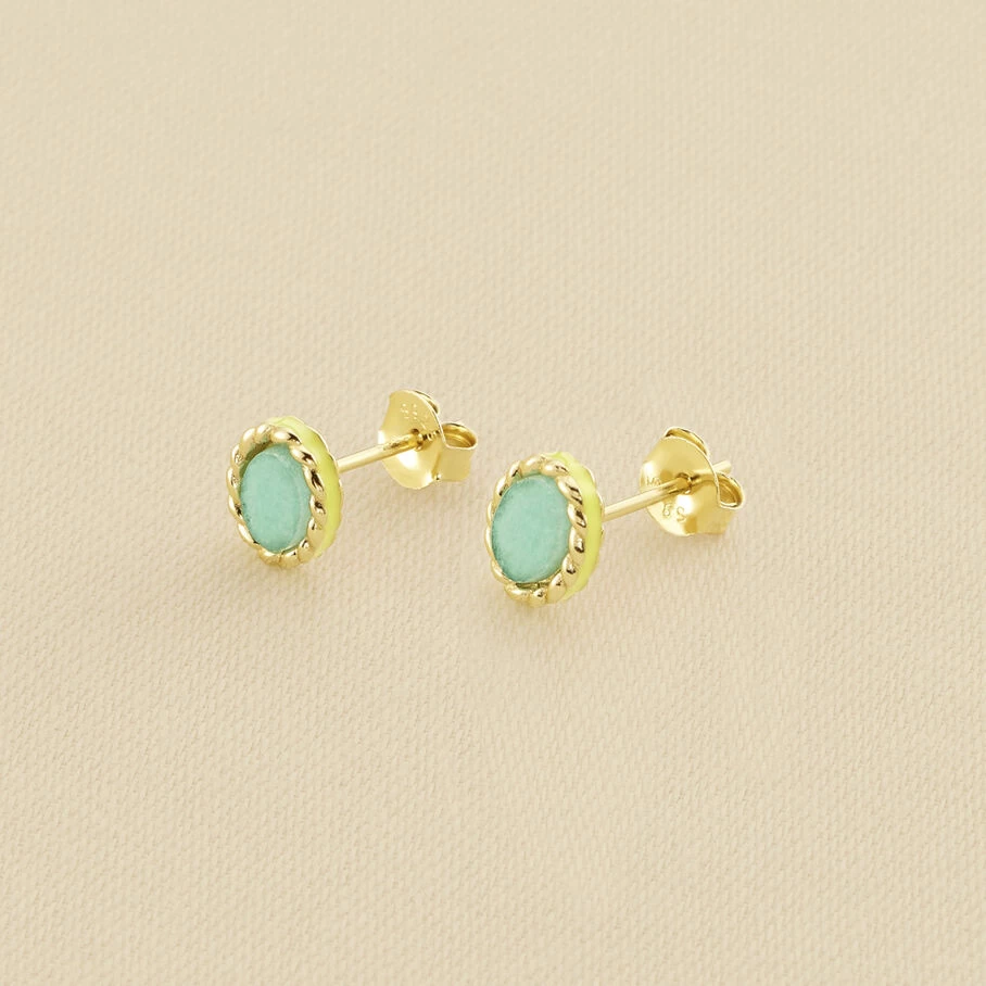 Boucles D'oreilles Puces ATMA - Amazonite/ Jaune 1 Boucles D'oreilles Puces ATMA - Amazonite/ Jaune