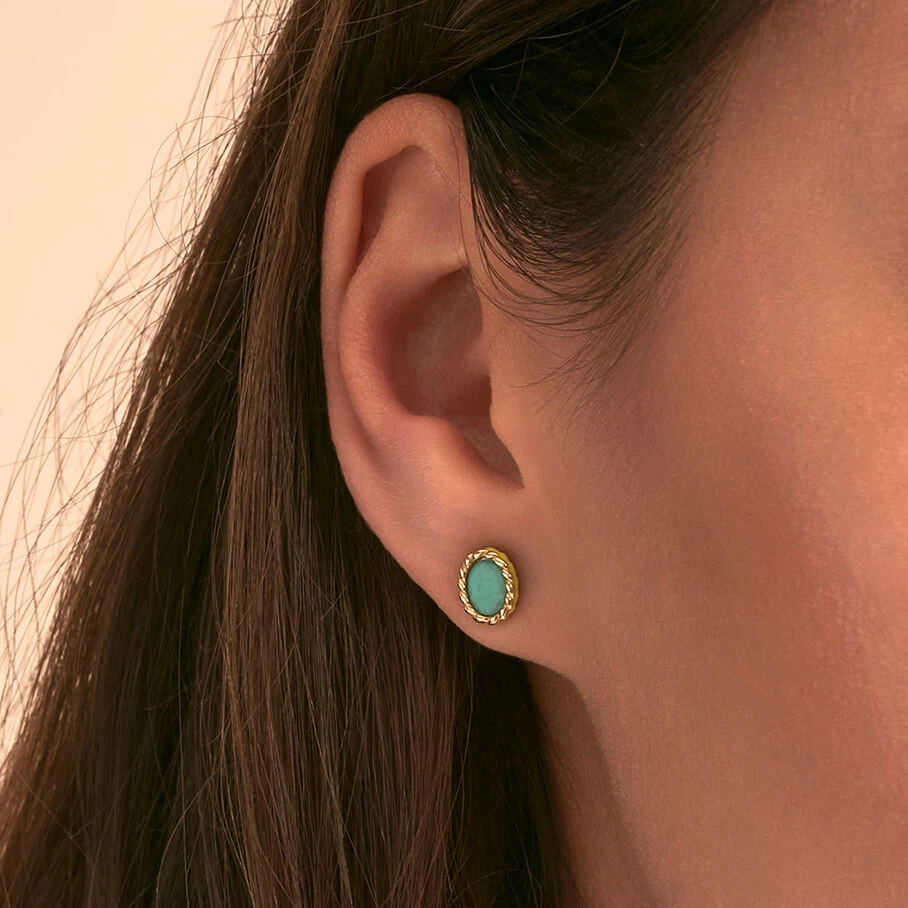 Boucles D'oreilles Puces ATMA - Amazonite/ Jaune 2 Boucles D'oreilles Puces ATMA - Amazonite/ Jaune – Image 2