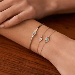 Bracelet Souple LUCKY EYE - Turquoise / Argenté -Boutique de colliers 02420755 650 TU M2