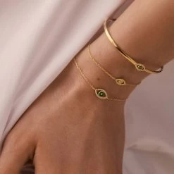 Bracelet Souple LUCKY EYE - Vert / Doré -Boutique de colliers 02490085 658 TU M2