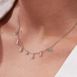 Collier Ras Du Cou LUCKY EYE - Turquoise / Argenté 6 Collier Ras Du Cou LUCKY EYE - Turquoise / Argenté -Boutique de colliers 02623702 650 TU M1