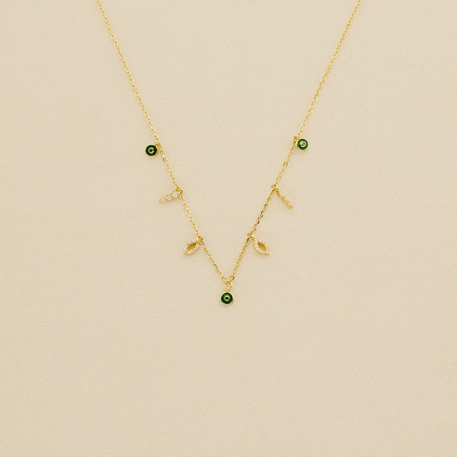 Collier Ras Du Cou LUCKY EYE - Vert / Doré 1 Collier Ras Du Cou LUCKY EYE - Vert / Doré