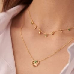 Collier Mi-long LUCKY EYE - Vert / Doré -Boutique de colliers 02690130 658 TU M2